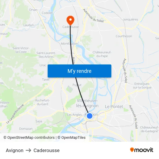 Avignon to Caderousse map