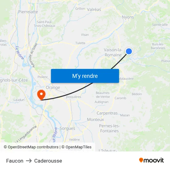 Faucon to Caderousse map