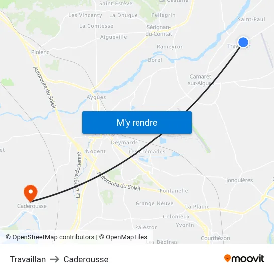 Travaillan to Caderousse map