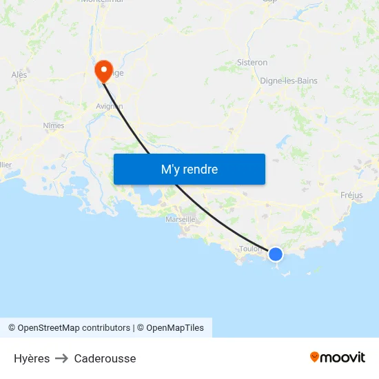 Hyères to Caderousse map