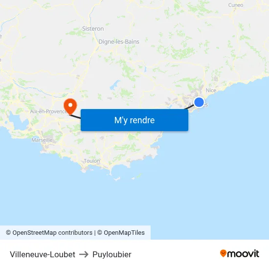 Villeneuve-Loubet to Puyloubier map