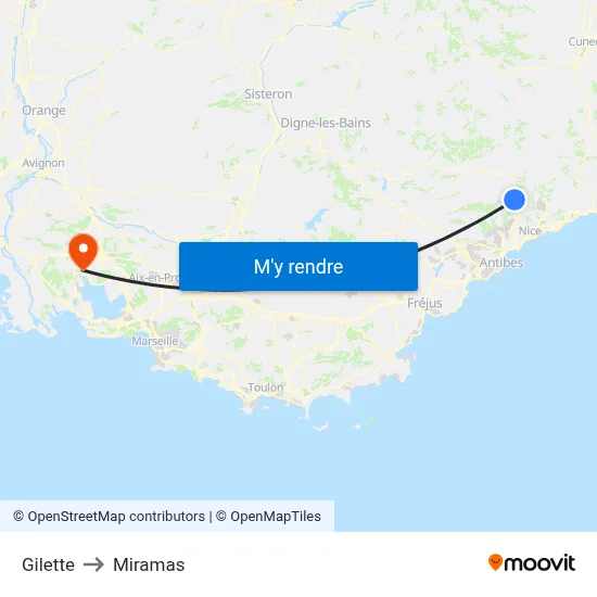 Gilette to Miramas map