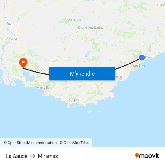La Gaude to Miramas map