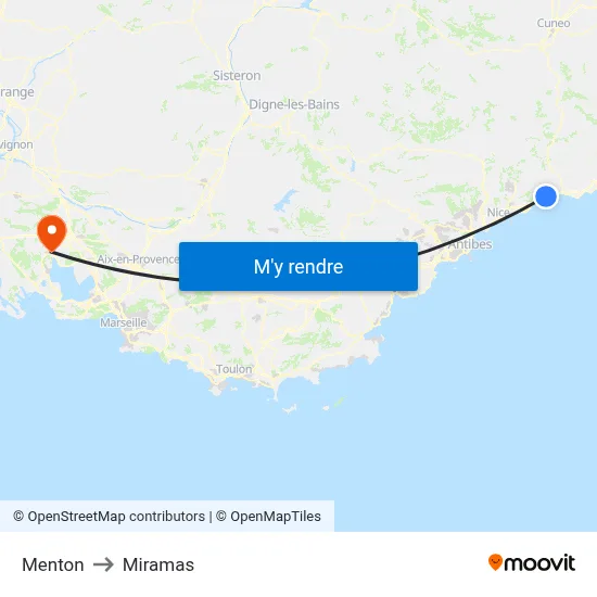 Menton to Miramas map