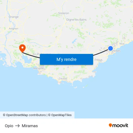 Opio to Miramas map