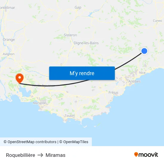 Roquebillière to Miramas map