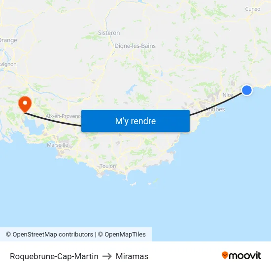 Roquebrune-Cap-Martin to Miramas map