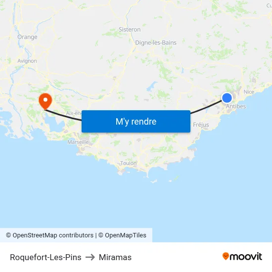Roquefort-Les-Pins to Miramas map
