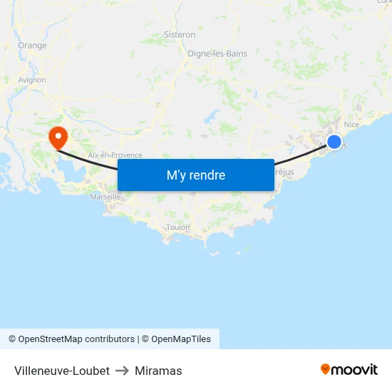 Villeneuve-Loubet to Miramas map
