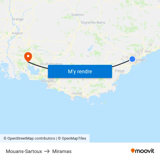 Mouans-Sartoux to Miramas map