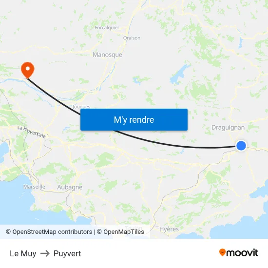 Le Muy to Puyvert map