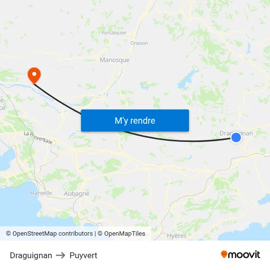 Draguignan to Puyvert map