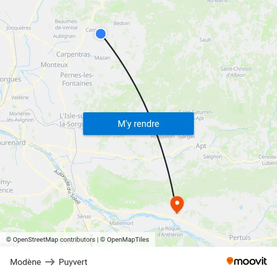 Modène to Puyvert map