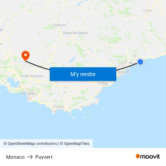 Monaco to Puyvert map