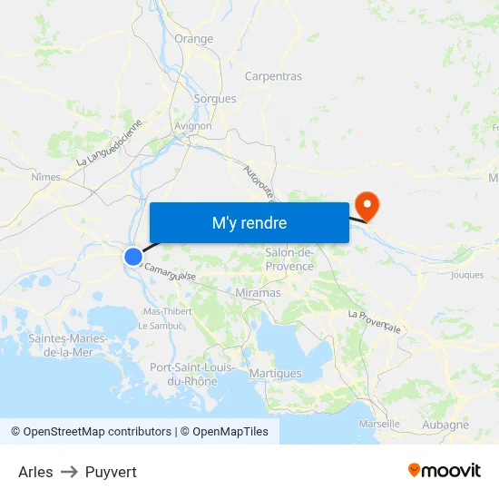 Arles to Puyvert map