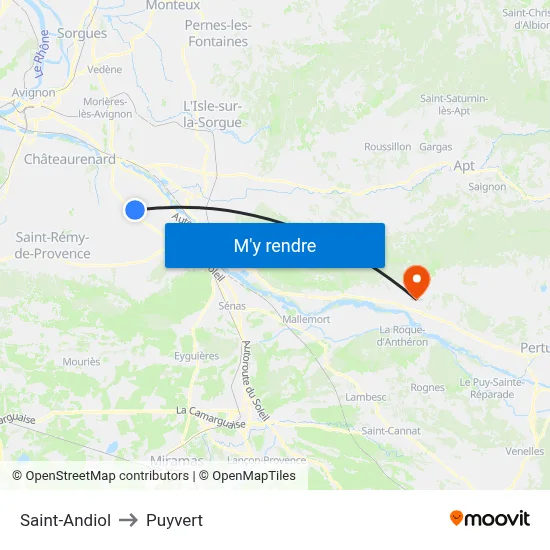 Saint-Andiol to Puyvert map