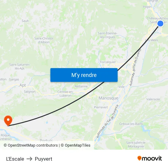 L'Escale to Puyvert map