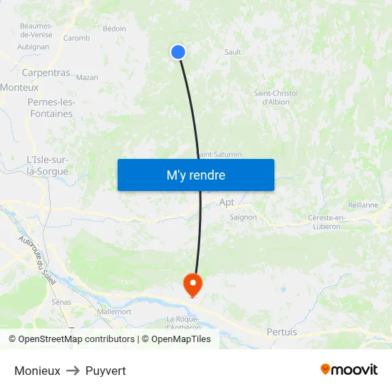 Monieux to Puyvert map