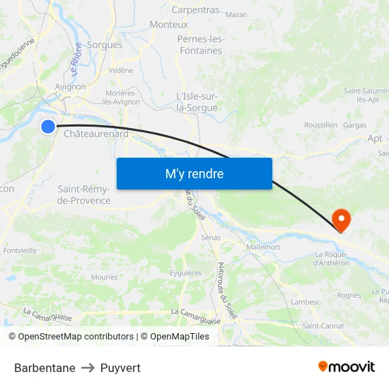 Barbentane to Puyvert map