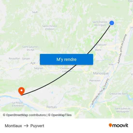 Montlaux to Puyvert map