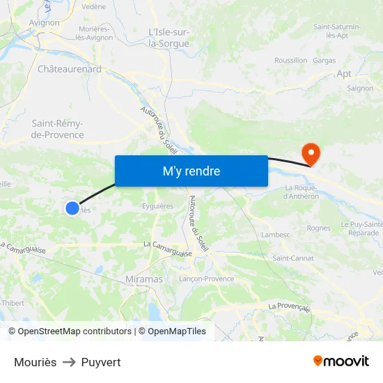 Mouriès to Puyvert map