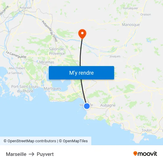 Marseille to Puyvert map