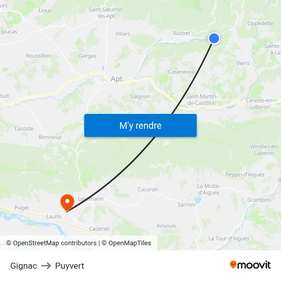 Gignac to Puyvert map