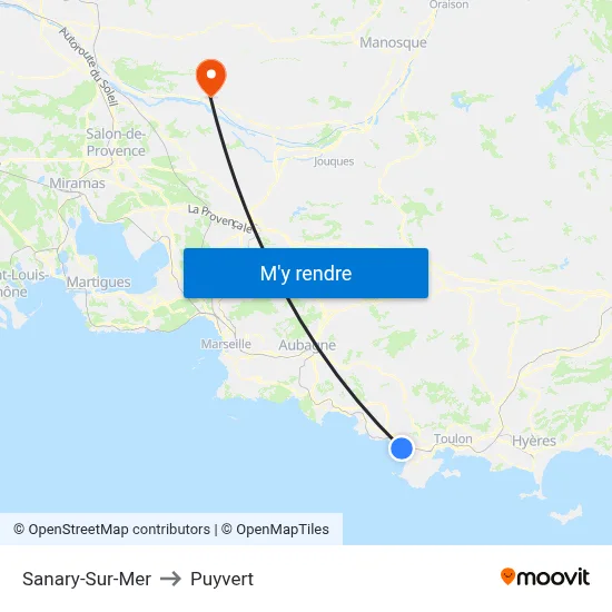 Sanary-Sur-Mer to Puyvert map