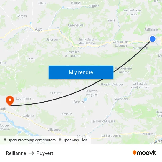 Reillanne to Puyvert map