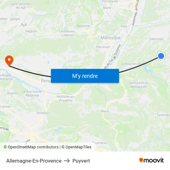 Allemagne-En-Provence to Puyvert map