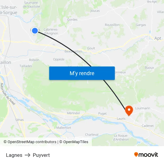 Lagnes to Puyvert map