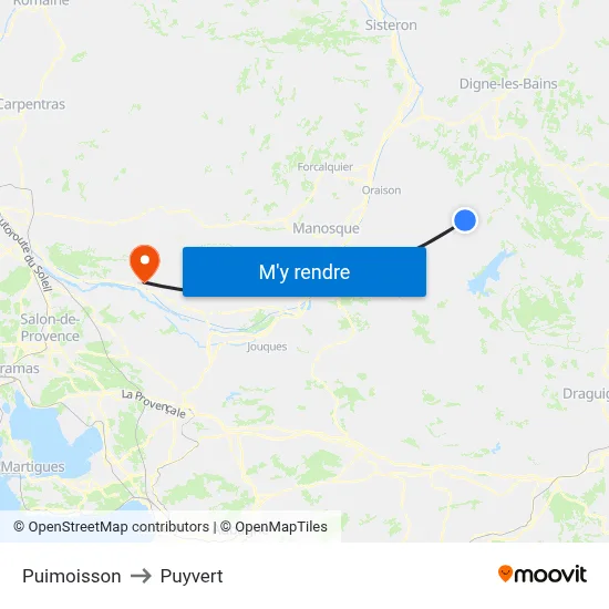 Puimoisson to Puyvert map