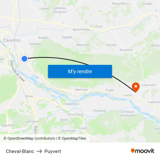 Cheval-Blanc to Puyvert map
