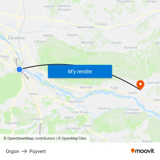 Orgon to Puyvert map