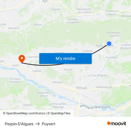 Peypin-D'Aigues to Puyvert map