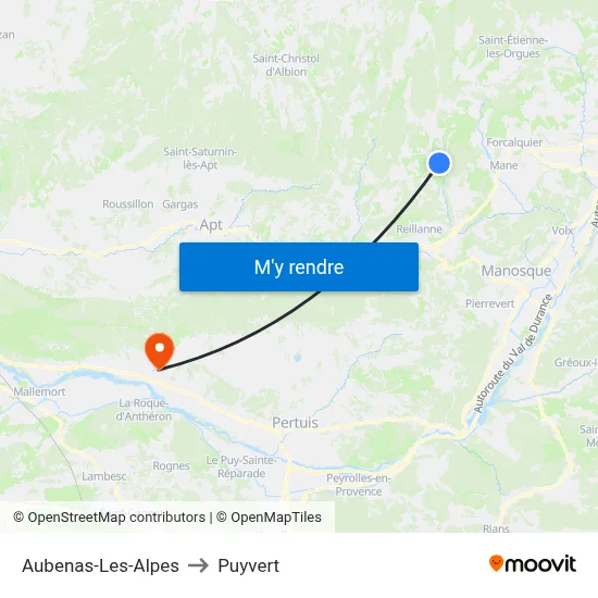Aubenas-Les-Alpes to Puyvert map