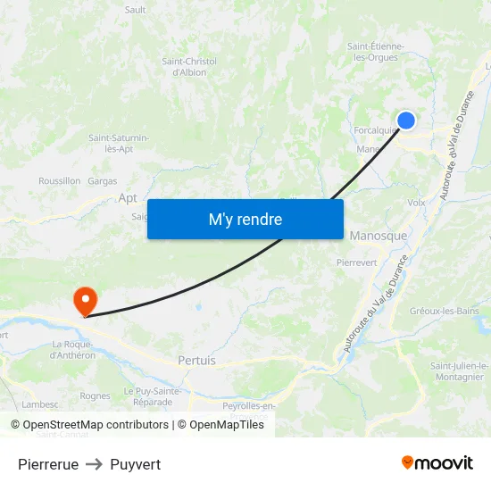 Pierrerue to Puyvert map