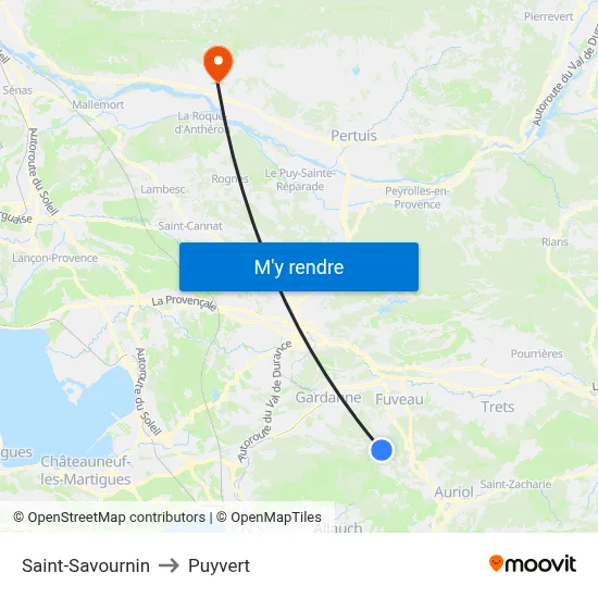 Saint-Savournin to Puyvert map