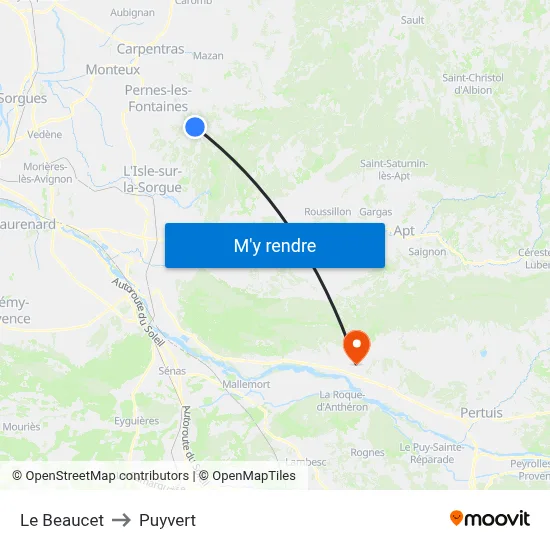 Le Beaucet to Puyvert map