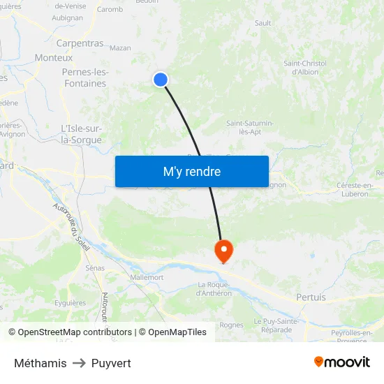 Méthamis to Puyvert map