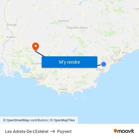 Les Adrets-De-L'Estérel to Puyvert map