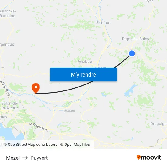 Mézel to Puyvert map
