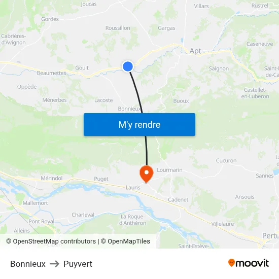 Bonnieux to Puyvert map