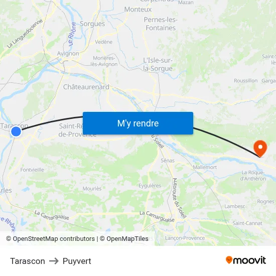 Tarascon to Puyvert map