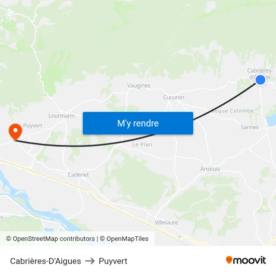 Cabrières-D'Aigues to Puyvert map