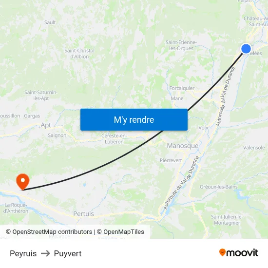 Peyruis to Puyvert map