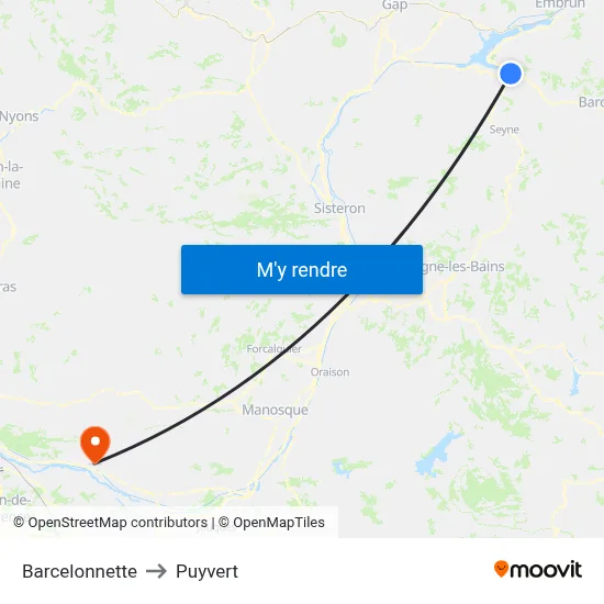 Barcelonnette to Puyvert map