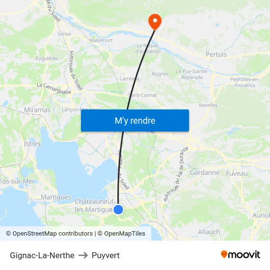 Gignac-La-Nerthe to Puyvert map