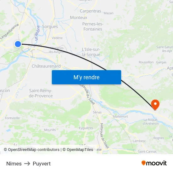 Nîmes to Puyvert map