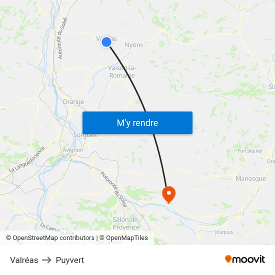 Valréas to Puyvert map